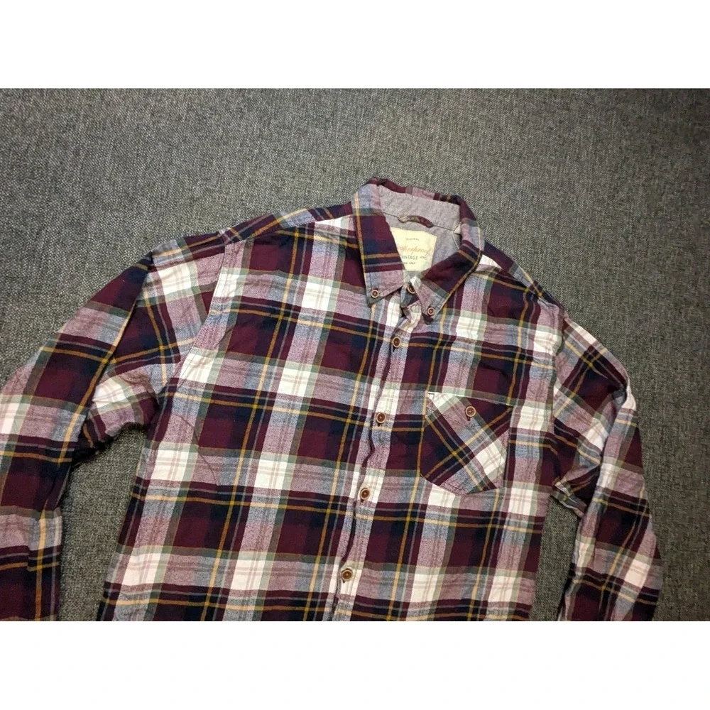 Weatherproof Vintage Men's large Red Plaid  Flannel Button-Down Shirt Striped